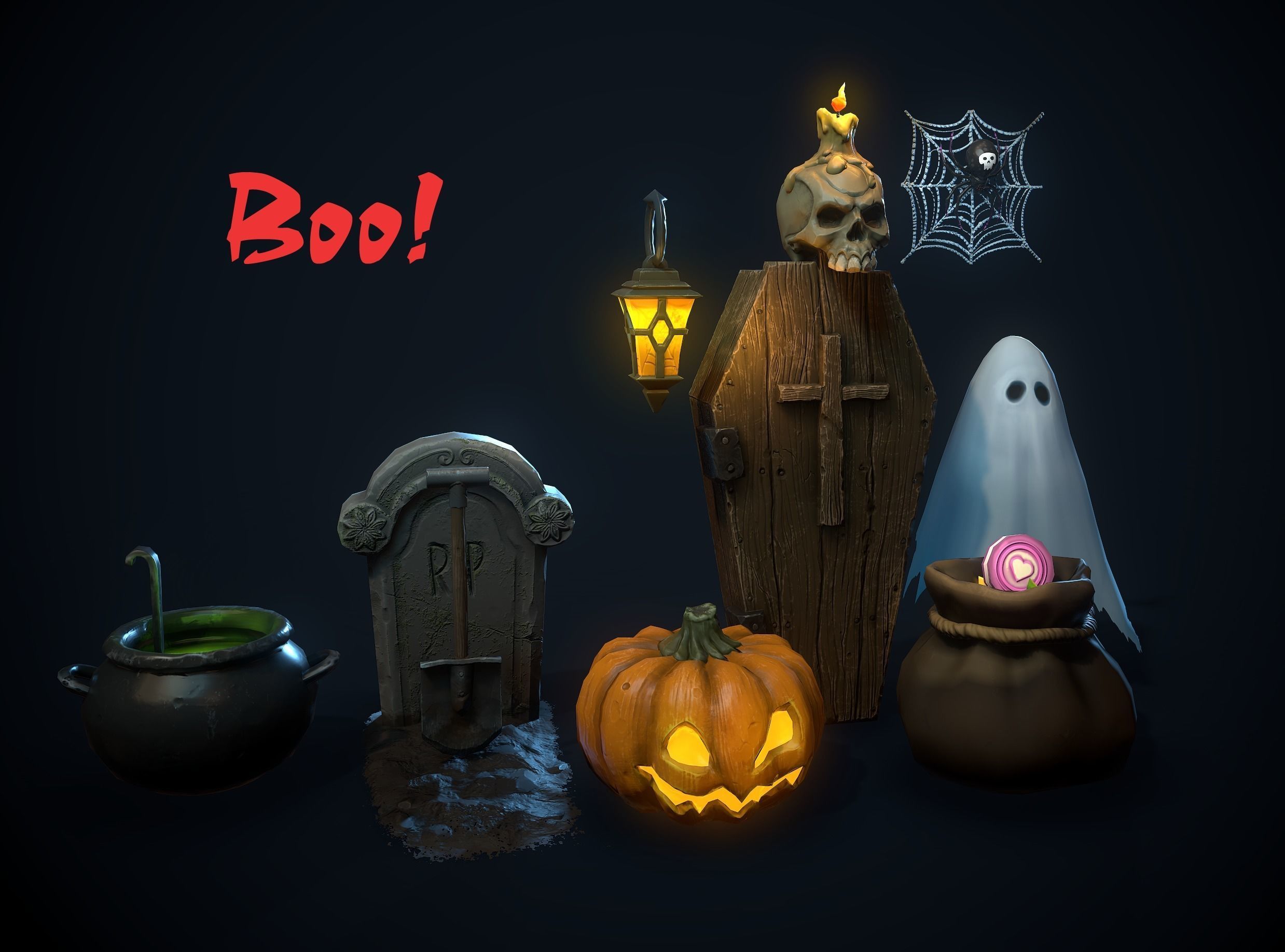 Halloween pack Low-poly 3D model_2
