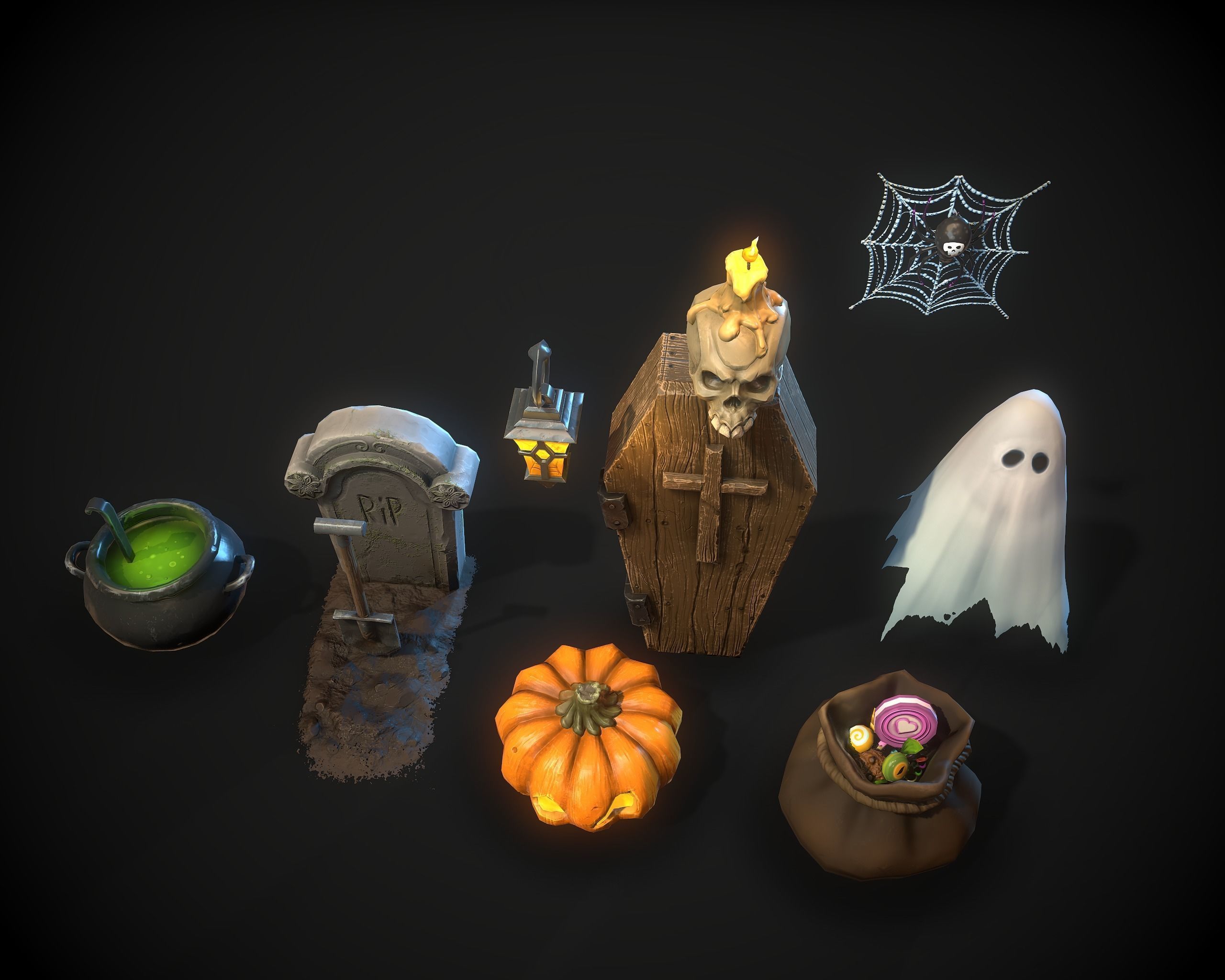 Halloween pack Low-poly 3D model_5