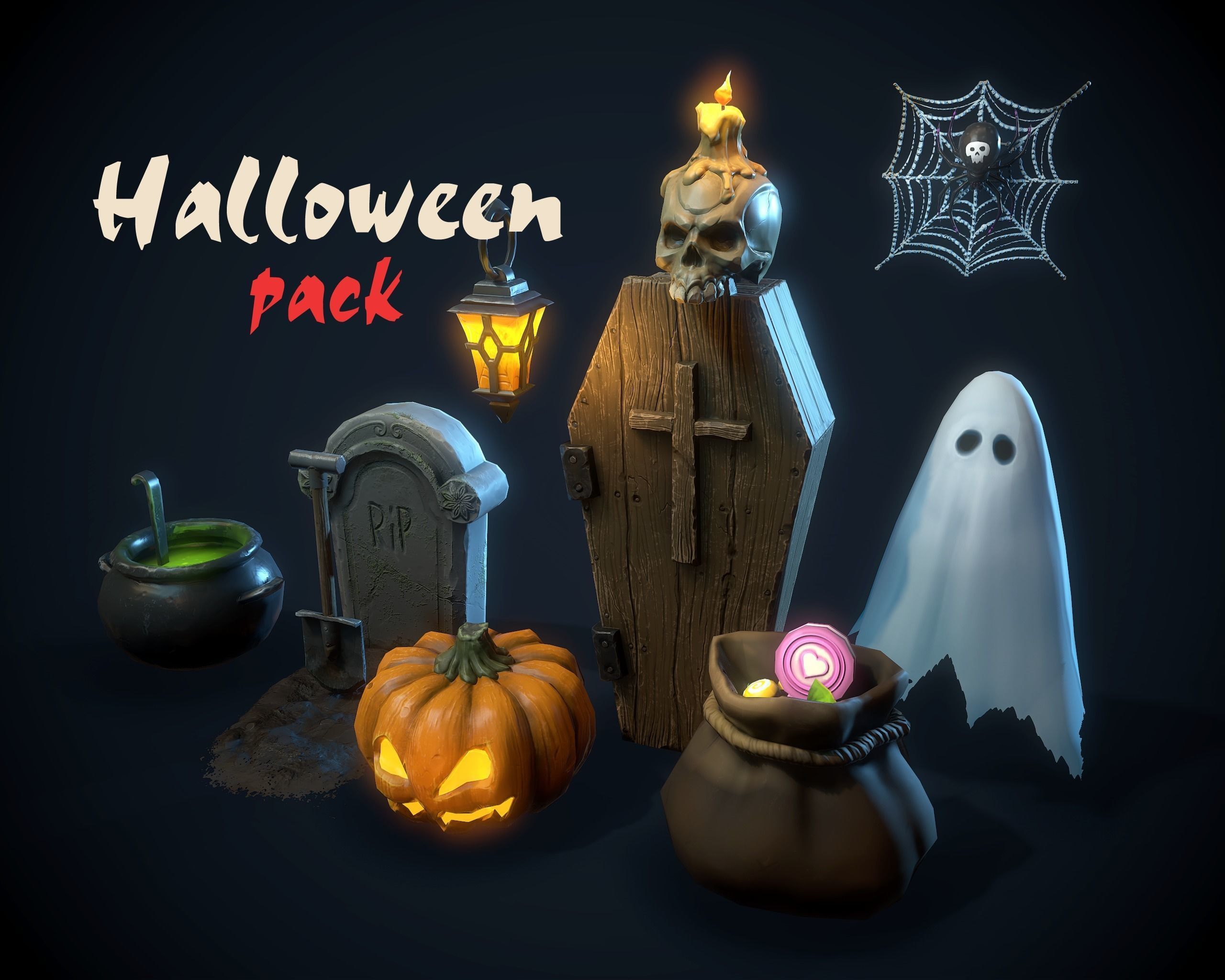 Halloween pack Low-poly 3D model_0