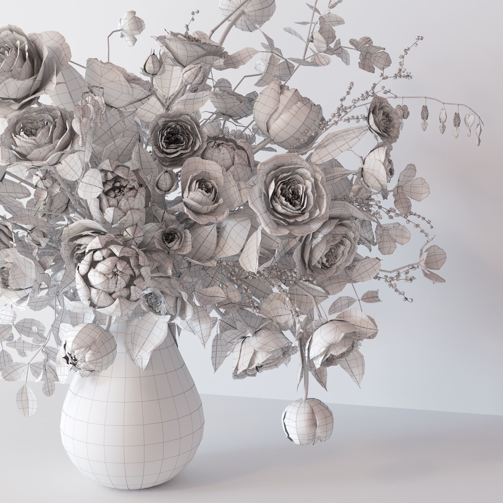 Bouquet of white roses 3D model_3