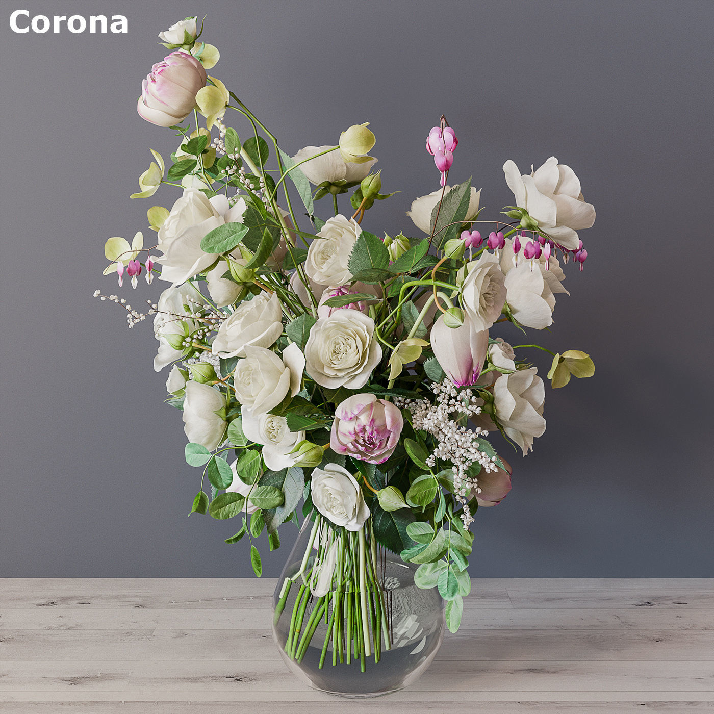Bouquet of white roses 3D model_2