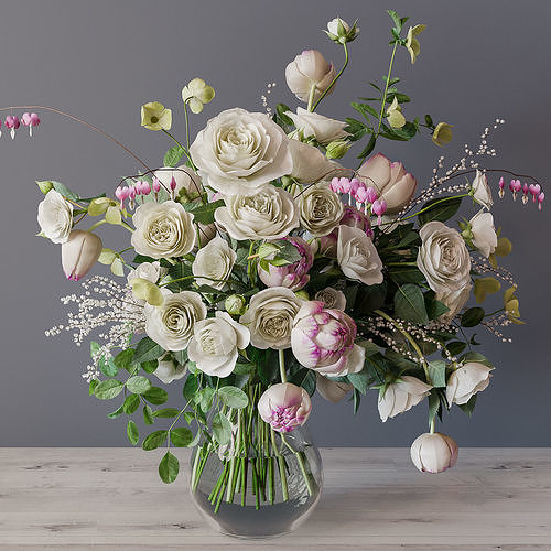 Bouquet of white roses 3D model