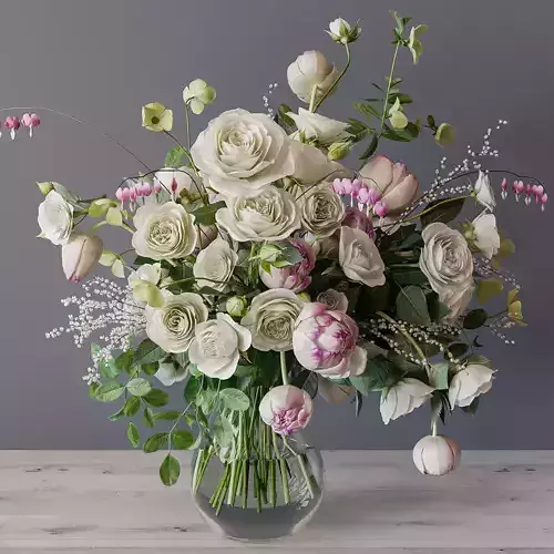 Bouquet of white roses 3D model