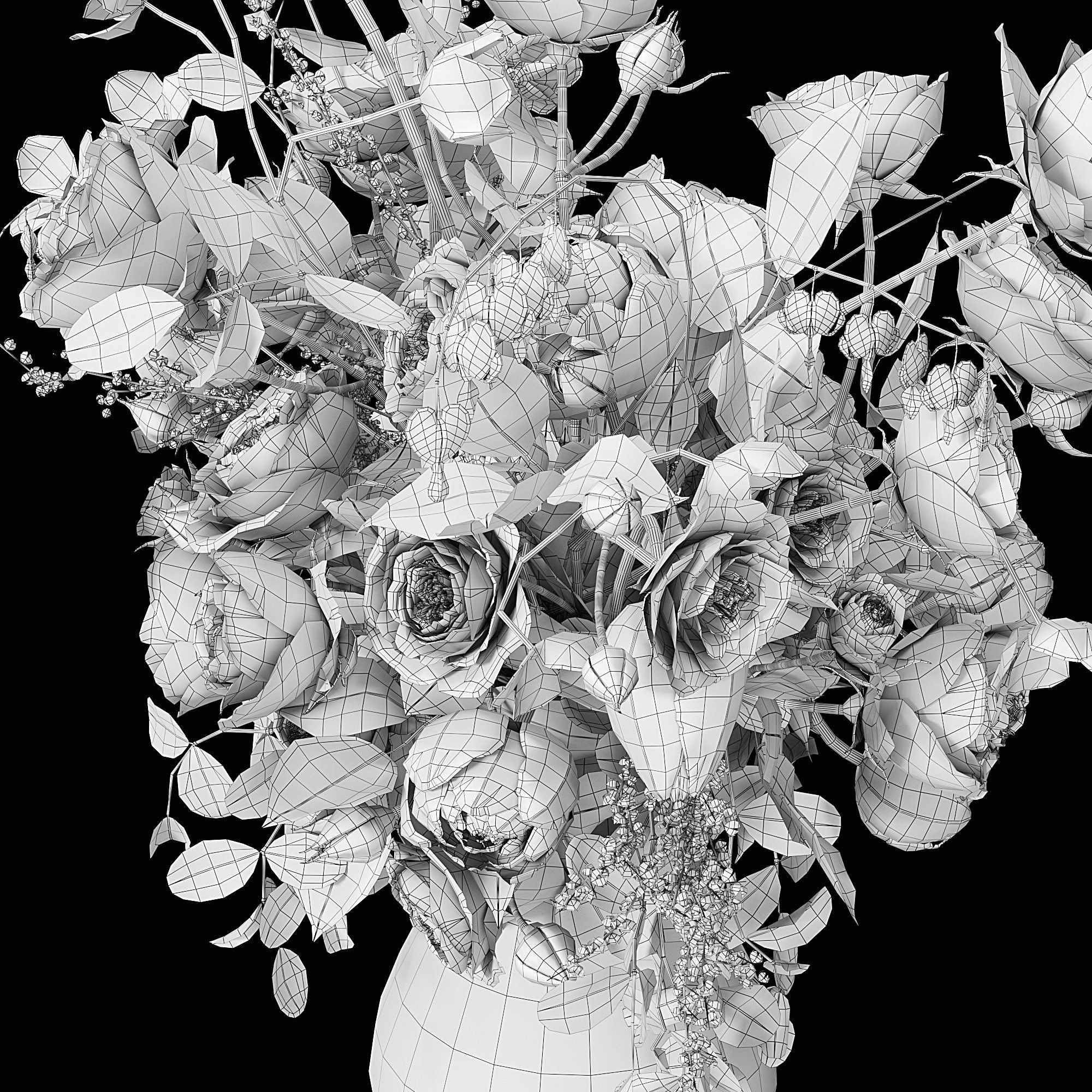 Bouquet of white roses 3D model_6