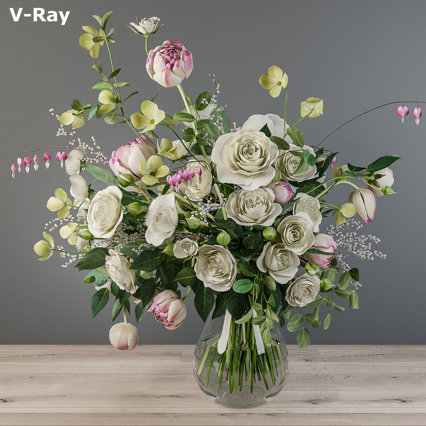 Bouquet of white roses 3D model_4