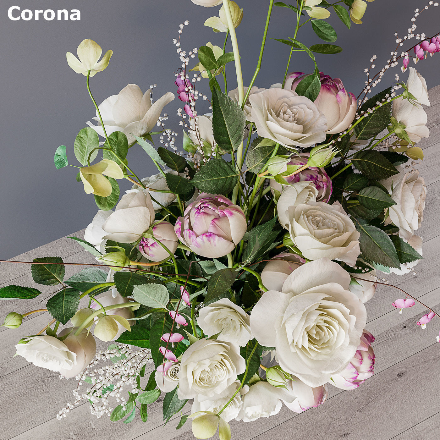 Bouquet of white roses 3D model_1