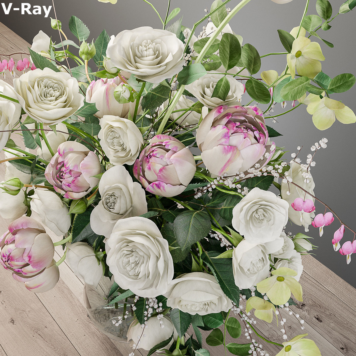 Bouquet of white roses 3D model_5