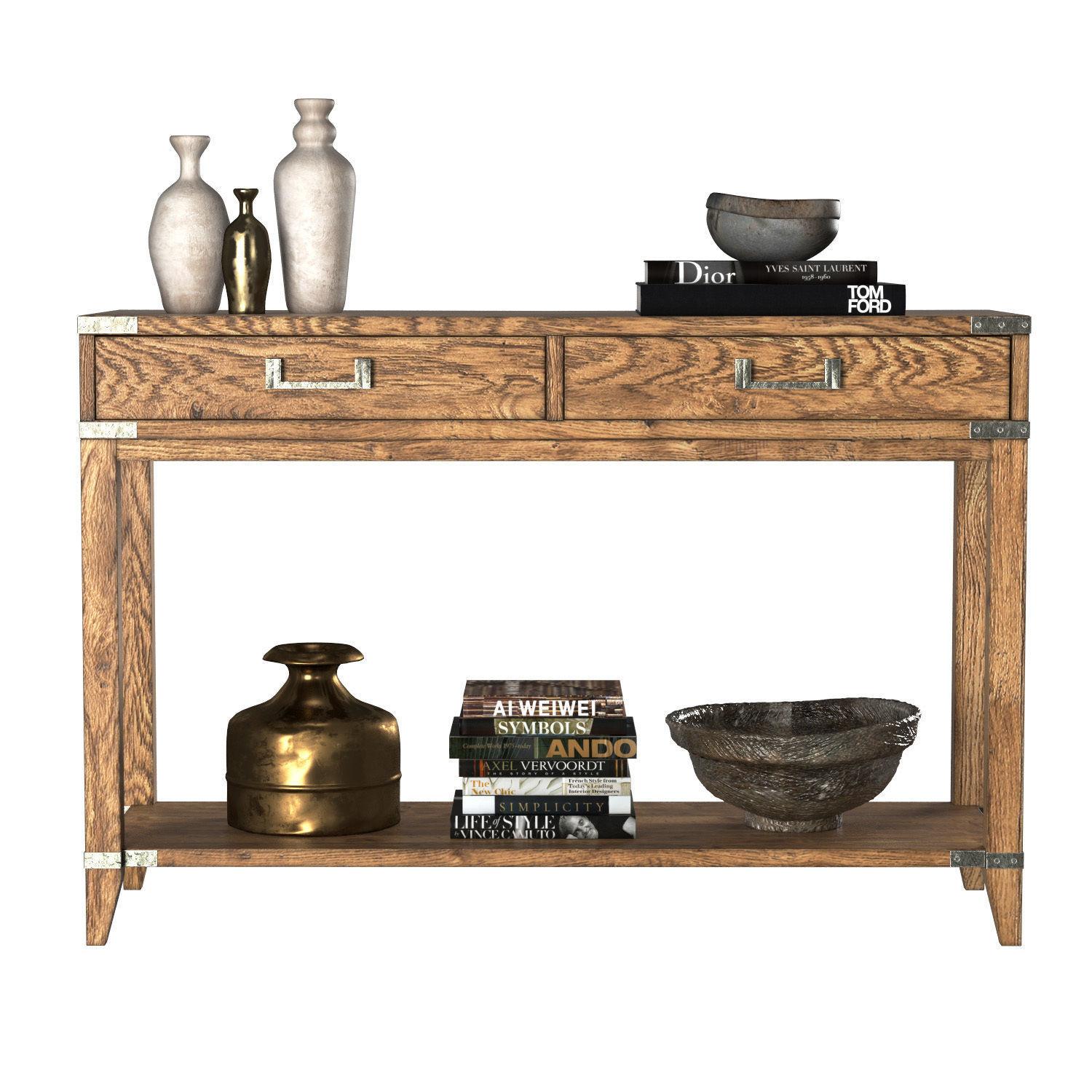 CAYDEN CAMPAIGN 2-DRAWER CONSOLE TABLE 3D model_4