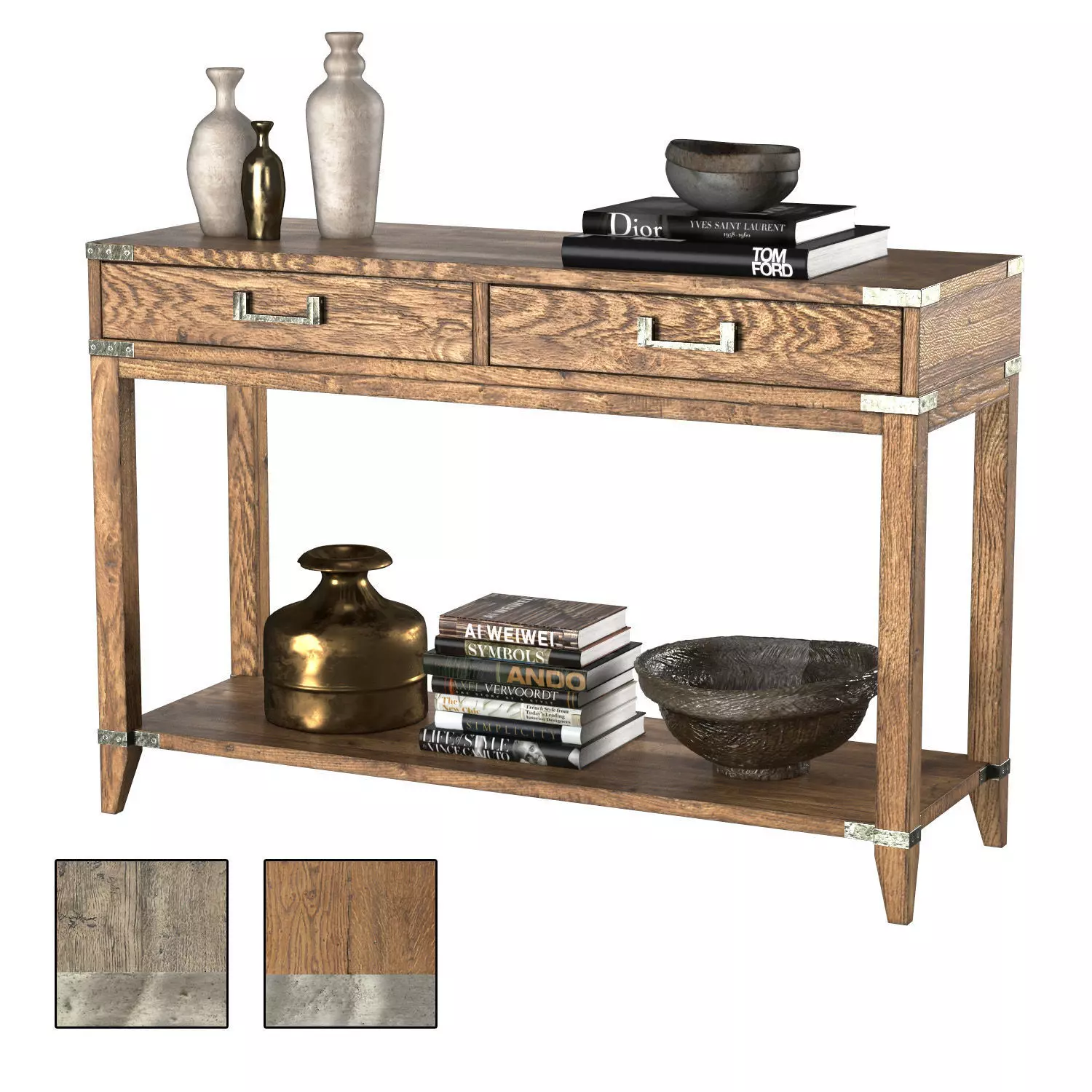 CAYDEN CAMPAIGN 2-DRAWER CONSOLE TABLE 3D model_0
