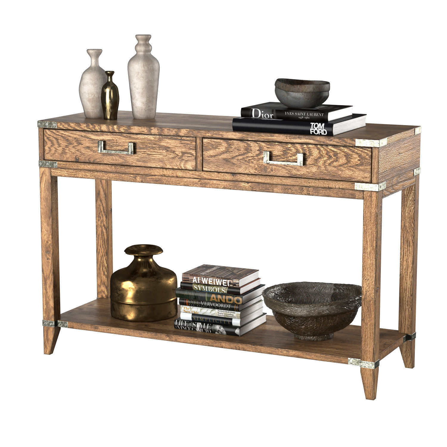 CAYDEN CAMPAIGN 2-DRAWER CONSOLE TABLE 3D model_3