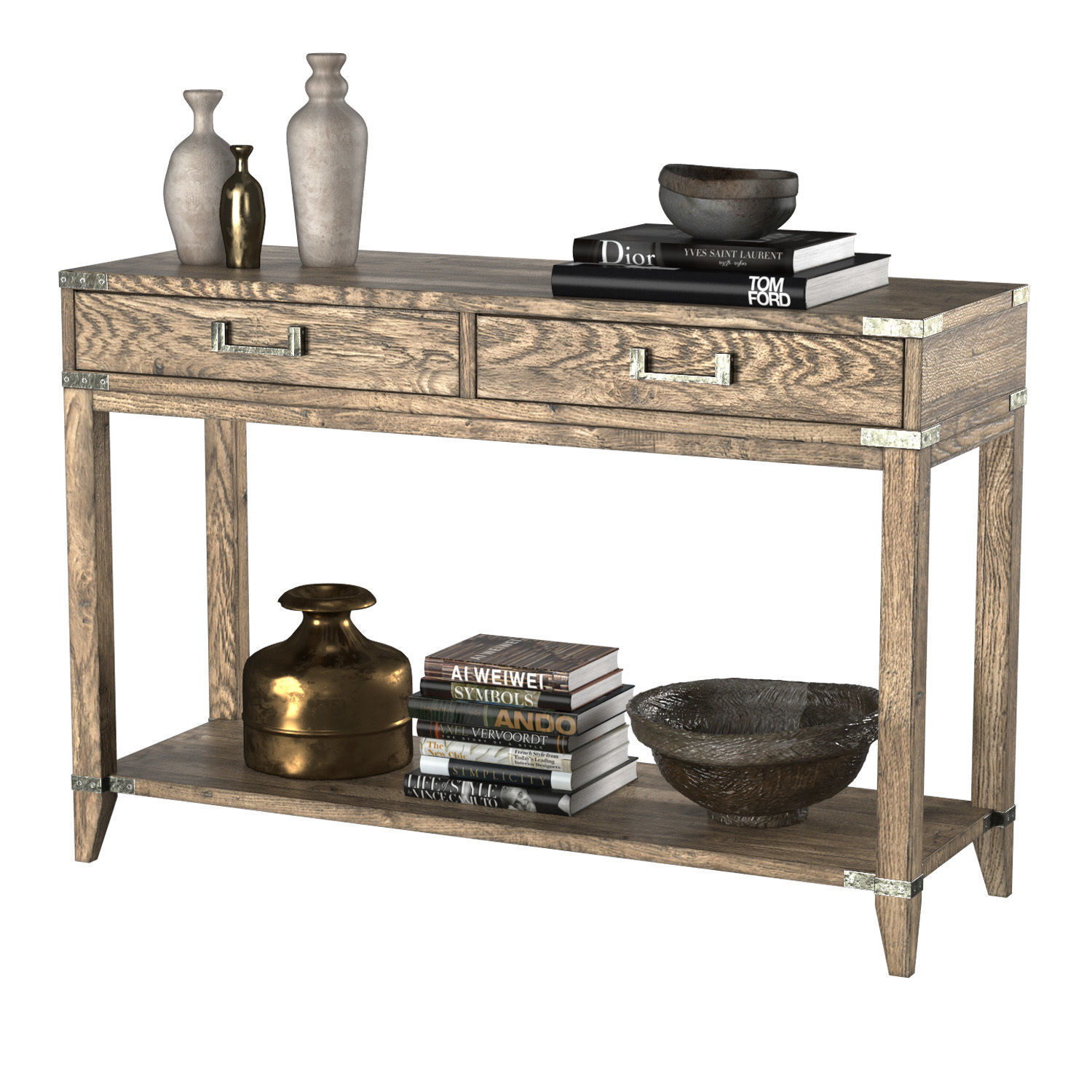 CAYDEN CAMPAIGN 2-DRAWER CONSOLE TABLE 3D model_1
