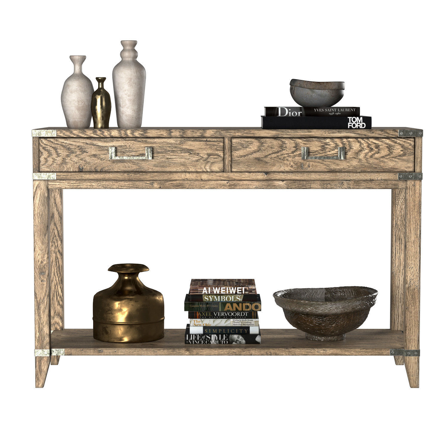 CAYDEN CAMPAIGN 2-DRAWER CONSOLE TABLE 3D model_2