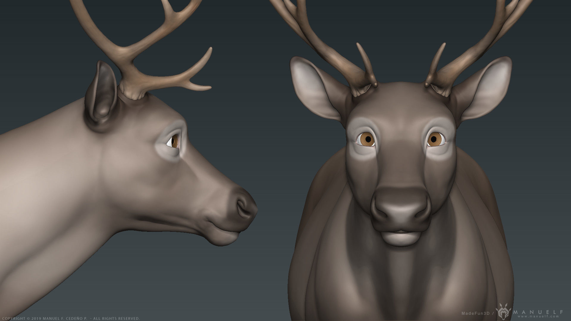 Stylized Cartoon Reindeer 3D model_6