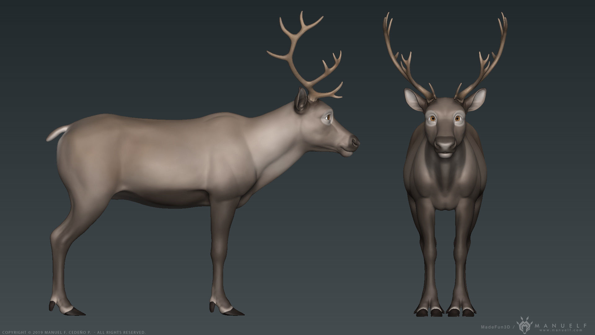 Stylized Cartoon Reindeer 3D model_3
