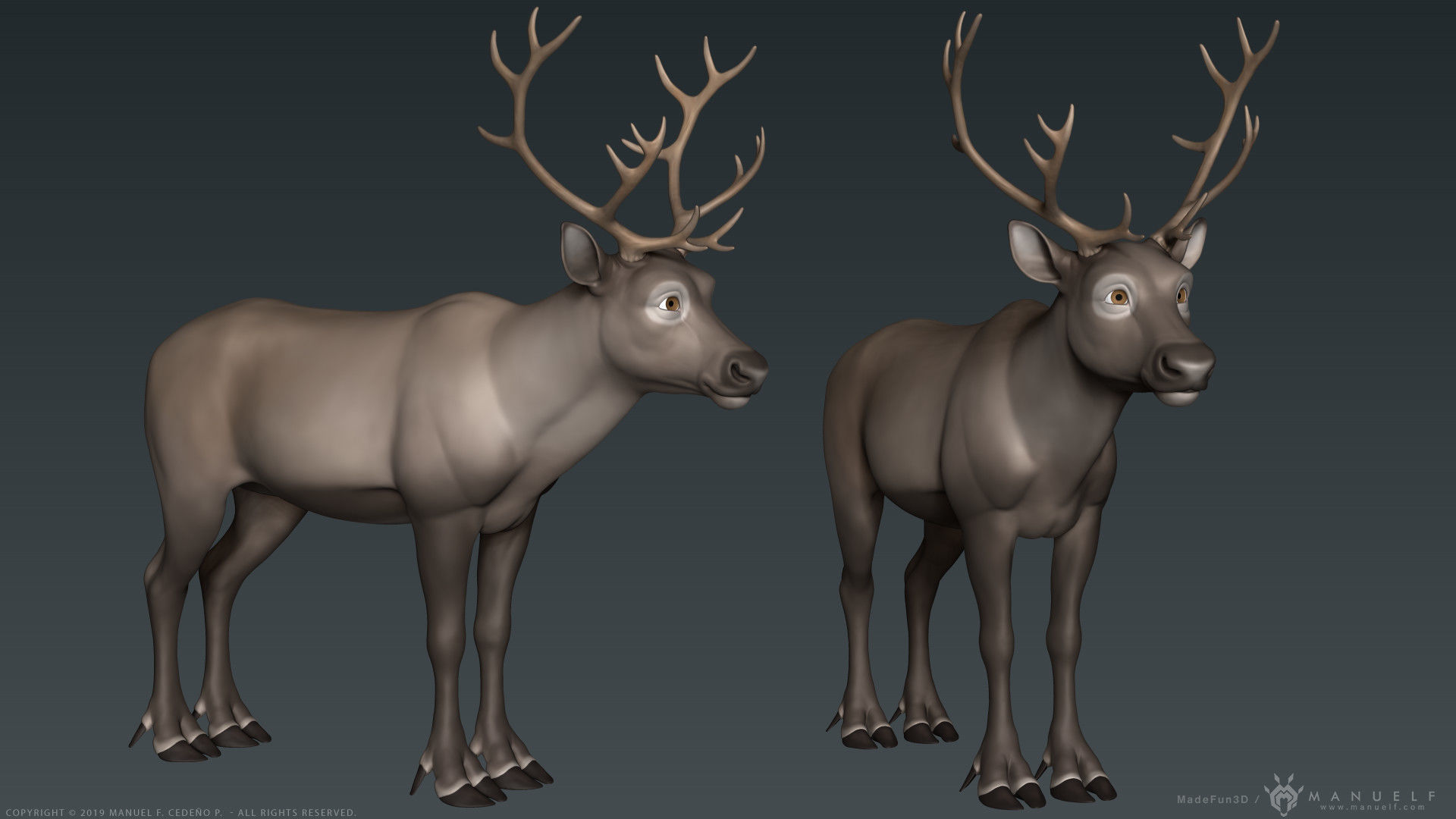Stylized Cartoon Reindeer 3D model_5