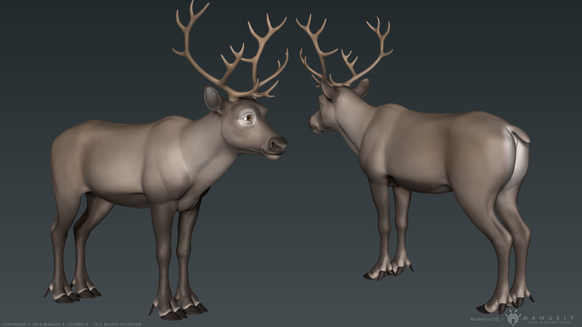 Stylized Cartoon Reindeer 3D model_2
