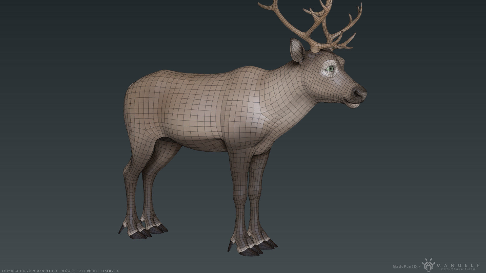 Stylized Cartoon Reindeer 3D model_14