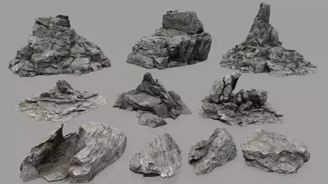 Rock set Low-poly 3D model