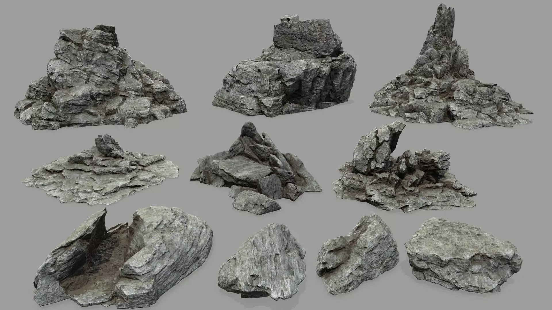 Rock set Low-poly 3D model_0