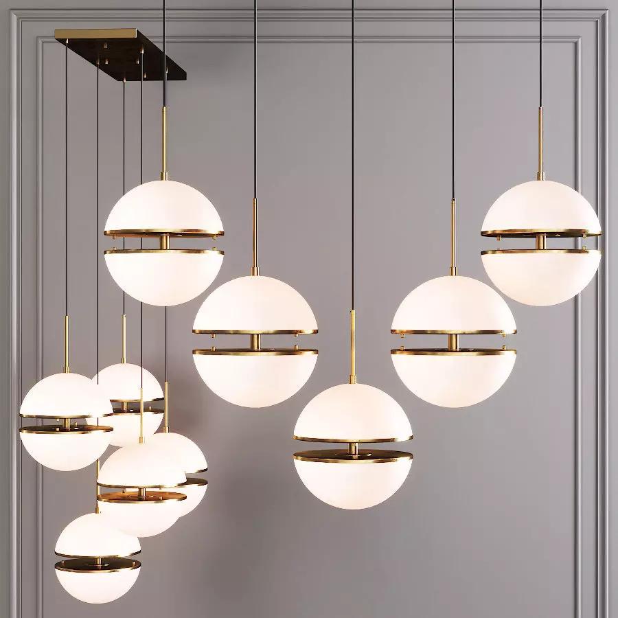 RH HEMISPHERE 5-LIGHT LINEAR CHANDELIER Brass   3D model_0
