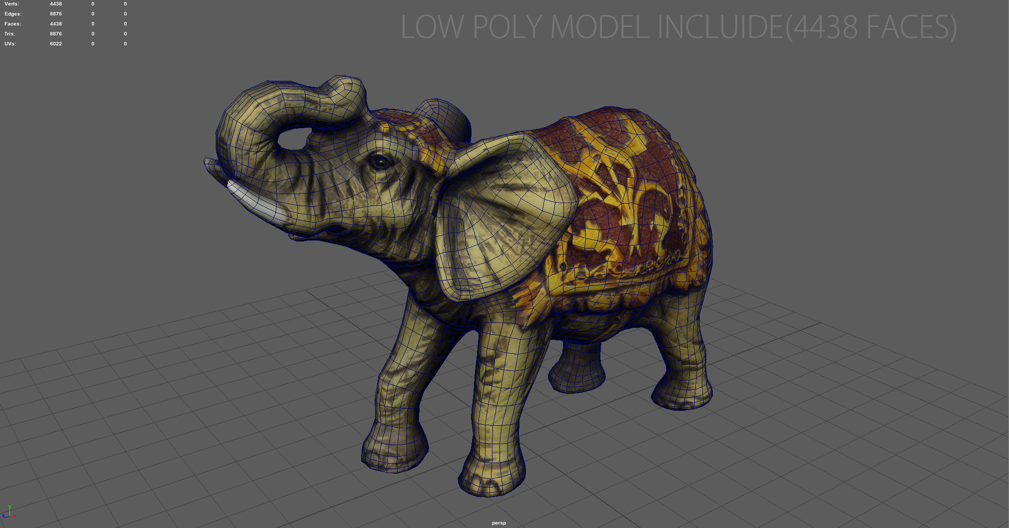 ELEPHANT with gold pattern Low-poly 3D model_11