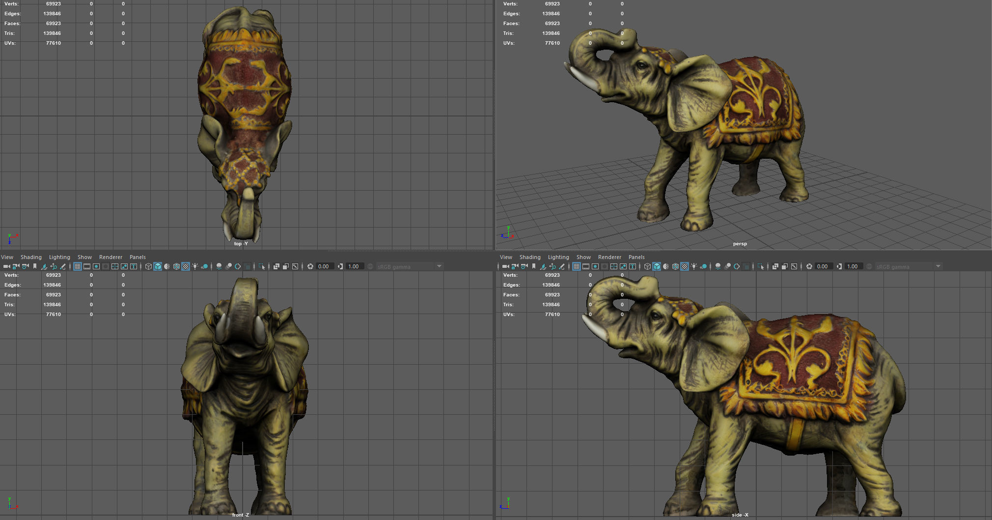 ELEPHANT with gold pattern Low-poly 3D model_6