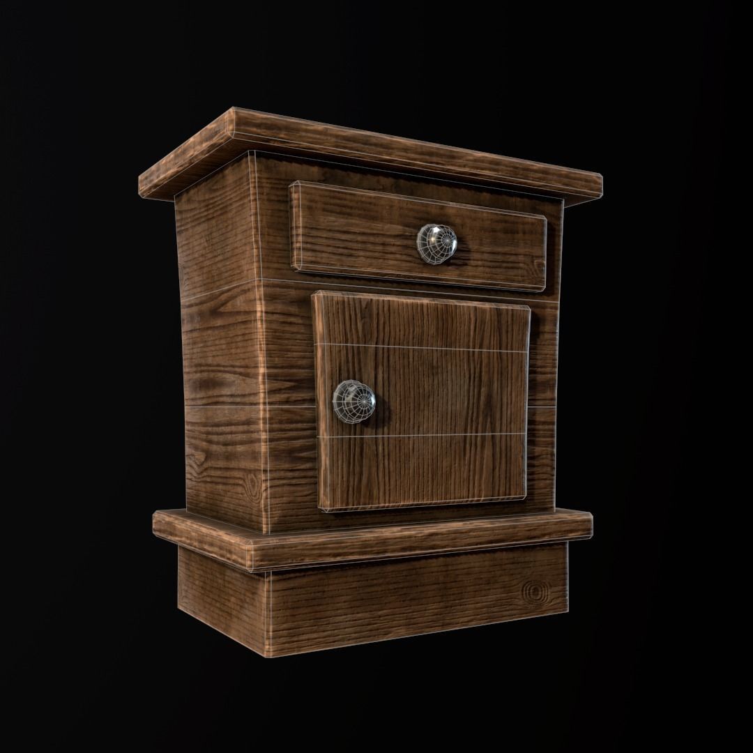 Stylized Bedside table Low-poly 3D model_4