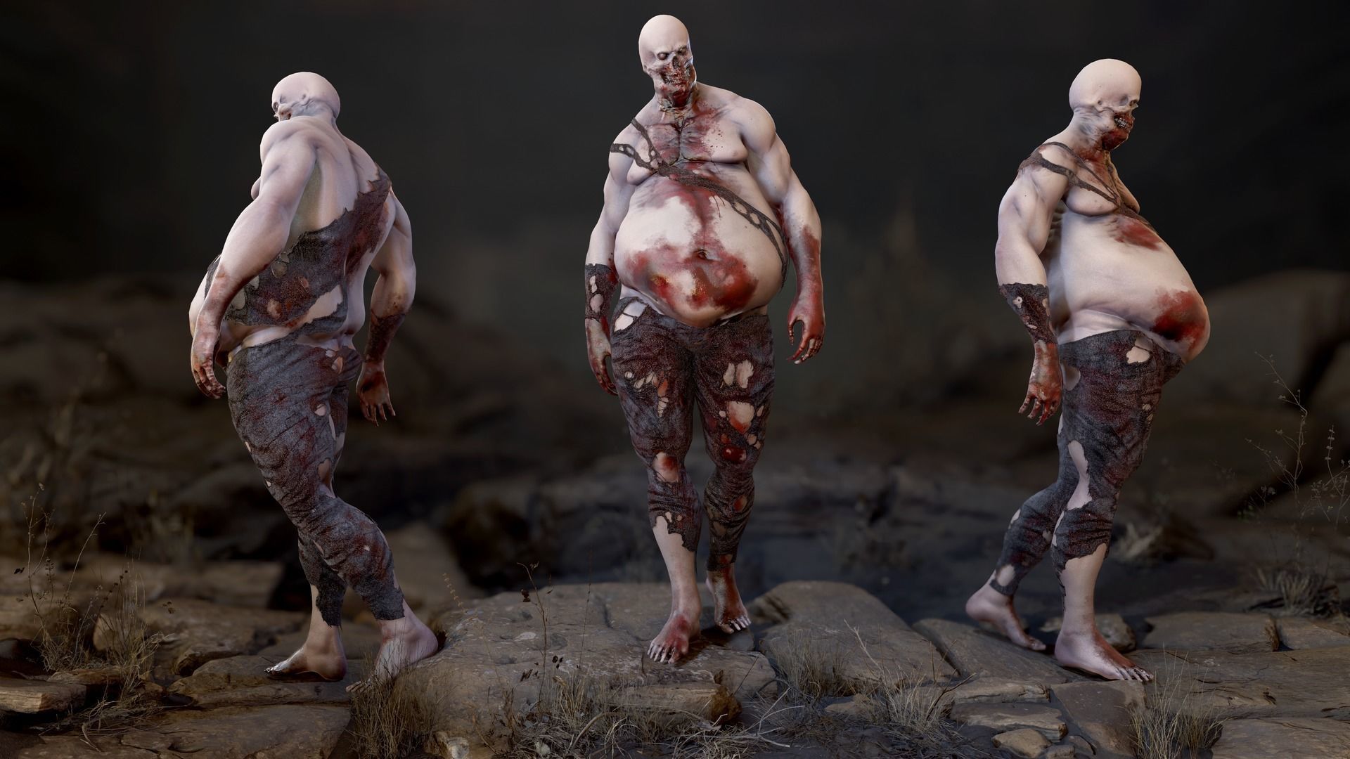 Fat Zombie Low-poly 3D model_9