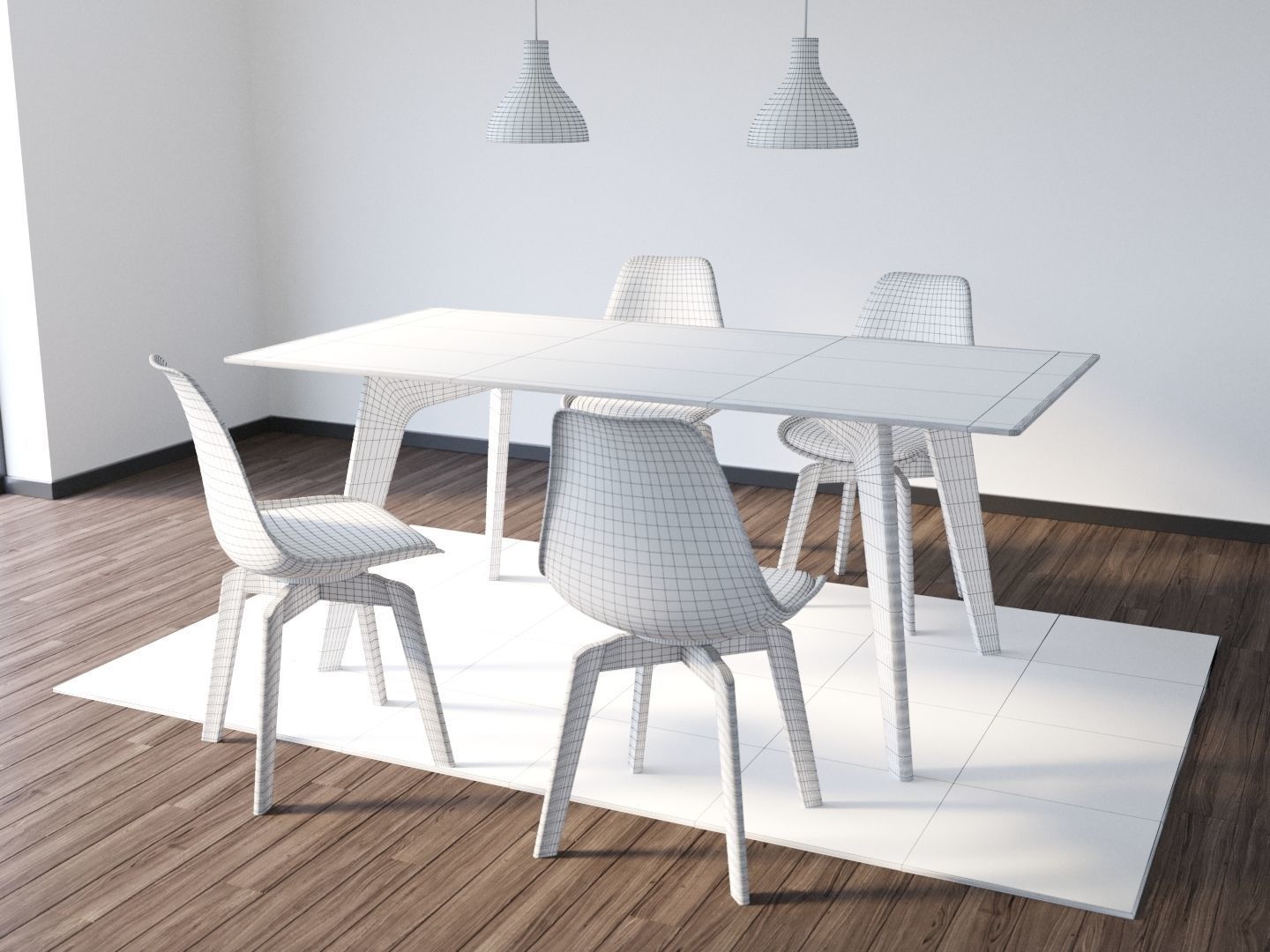 Modern Table Chair Lamp Set  3D model_3