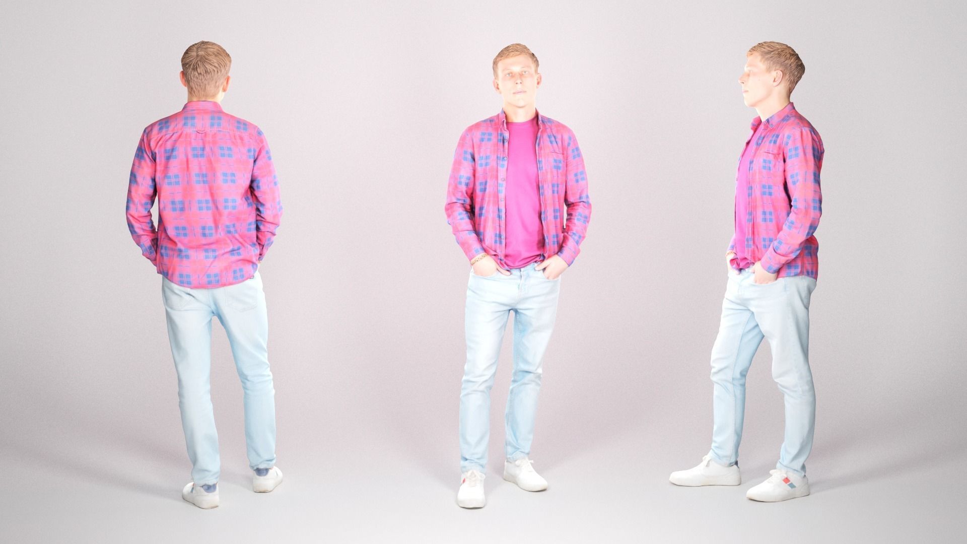 Stylish man in a plaid shirt 23 Low-poly 3D model_1