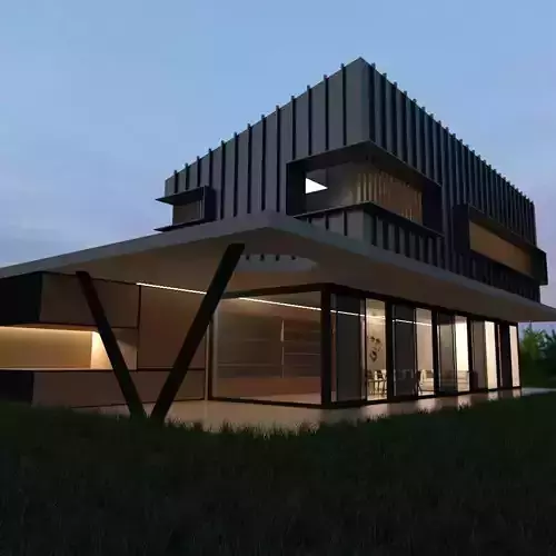 Night Exterior architecture grassy ground  3D model
