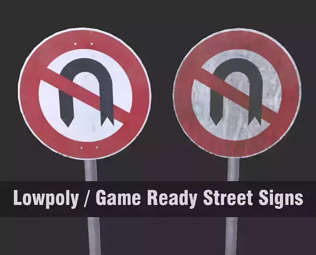 Lowpoly CITY TRAFFIC STREET SIGN No U Turn VR AR Games 3D PBR 