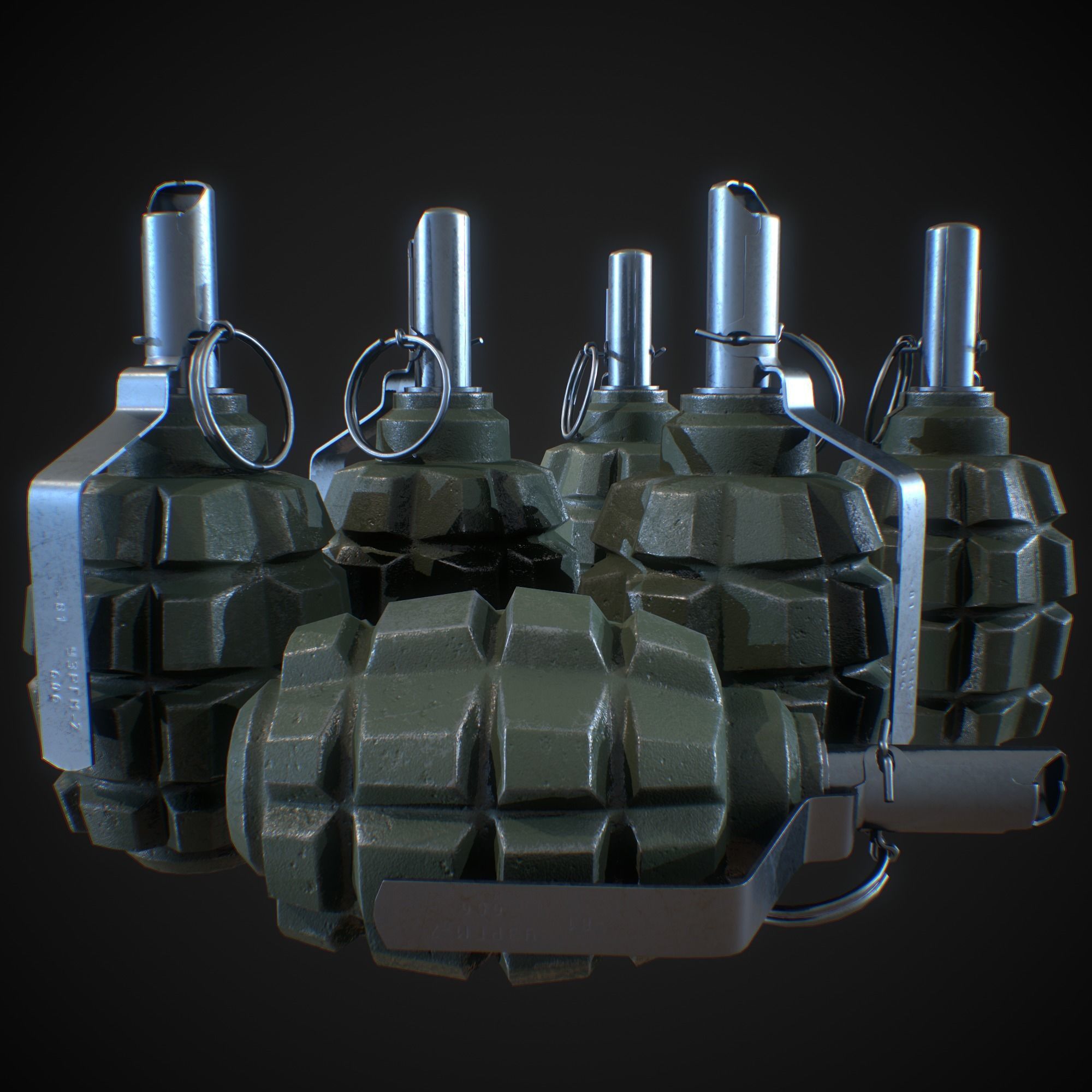 Soviet F1 grenade Low-poly 3D model_8
