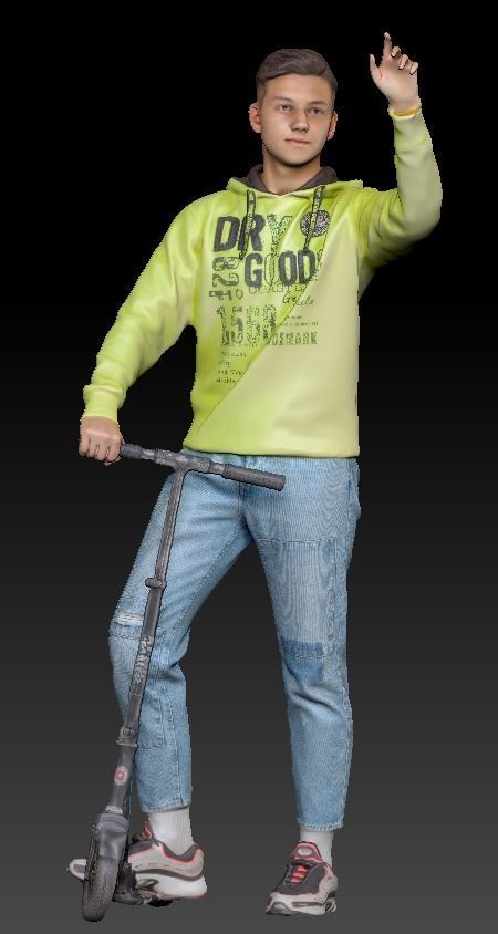 Young man on a skooter 27 Low-poly 3D model_4