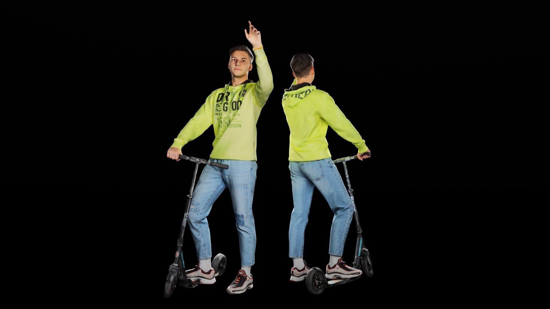 Young man on a skooter 27 Low-poly 3D model_2