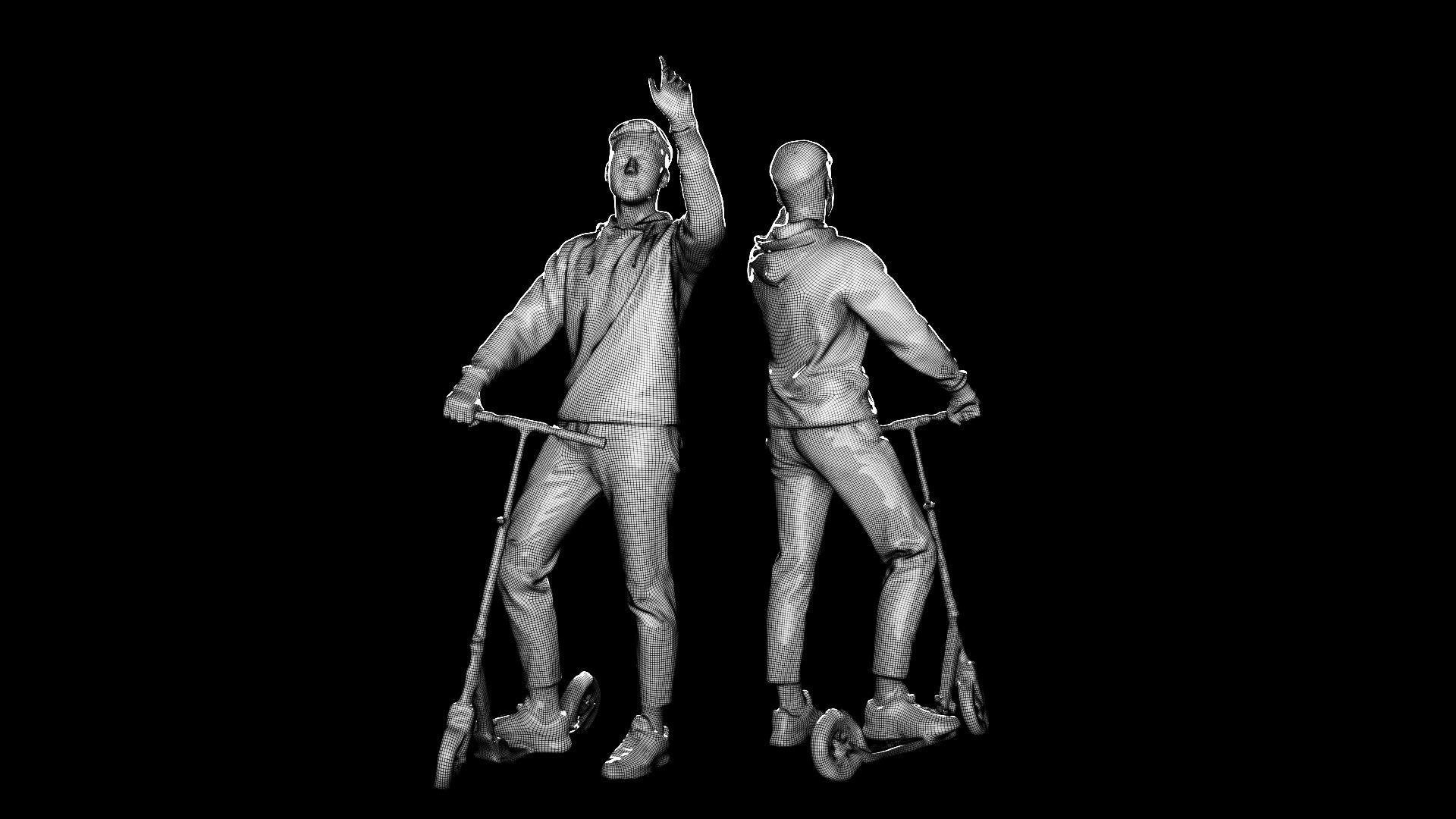 Young man on a skooter 27 Low-poly 3D model_10