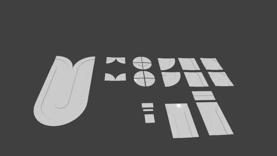 Low Poly Roads letter u Free low-poly 3D model_0