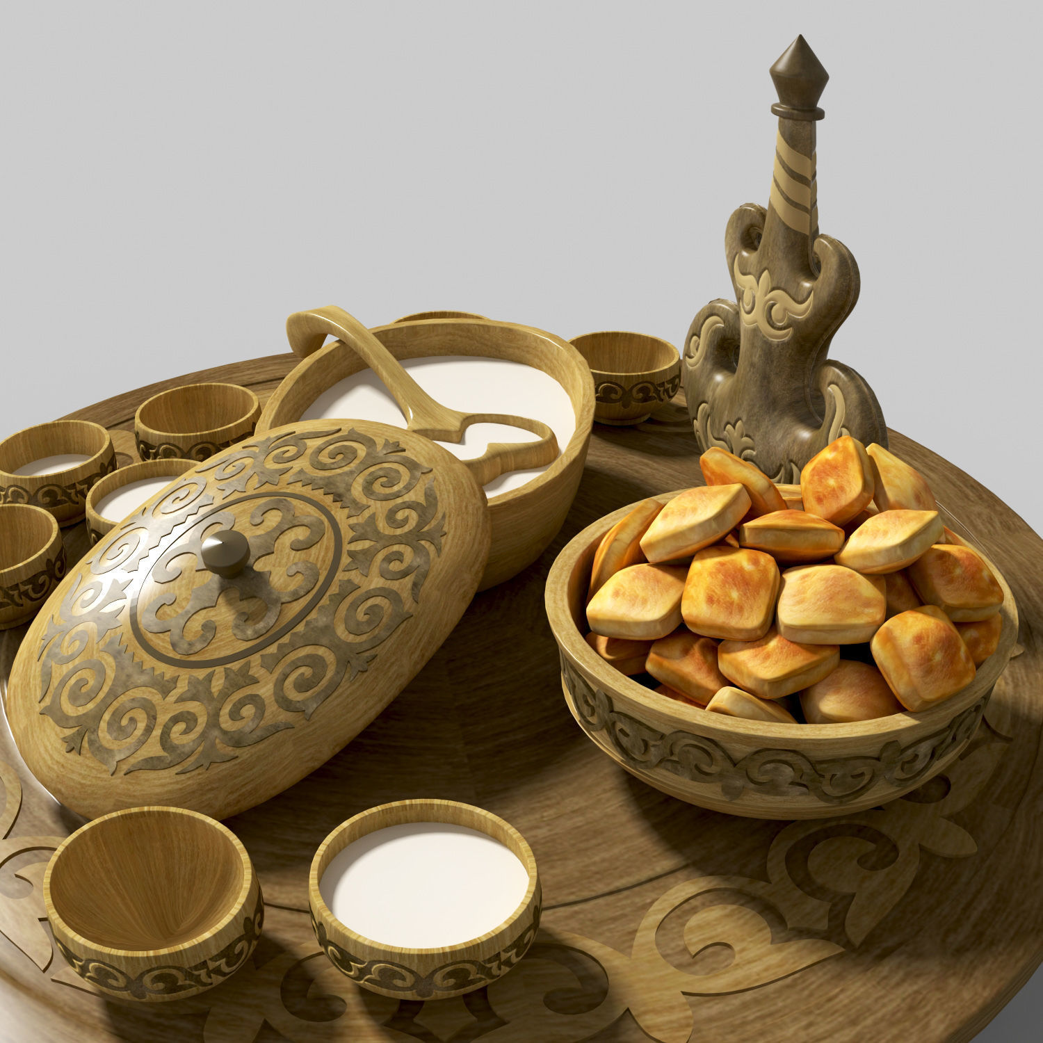 Kazakh national dishes for koumiss 3D model_3