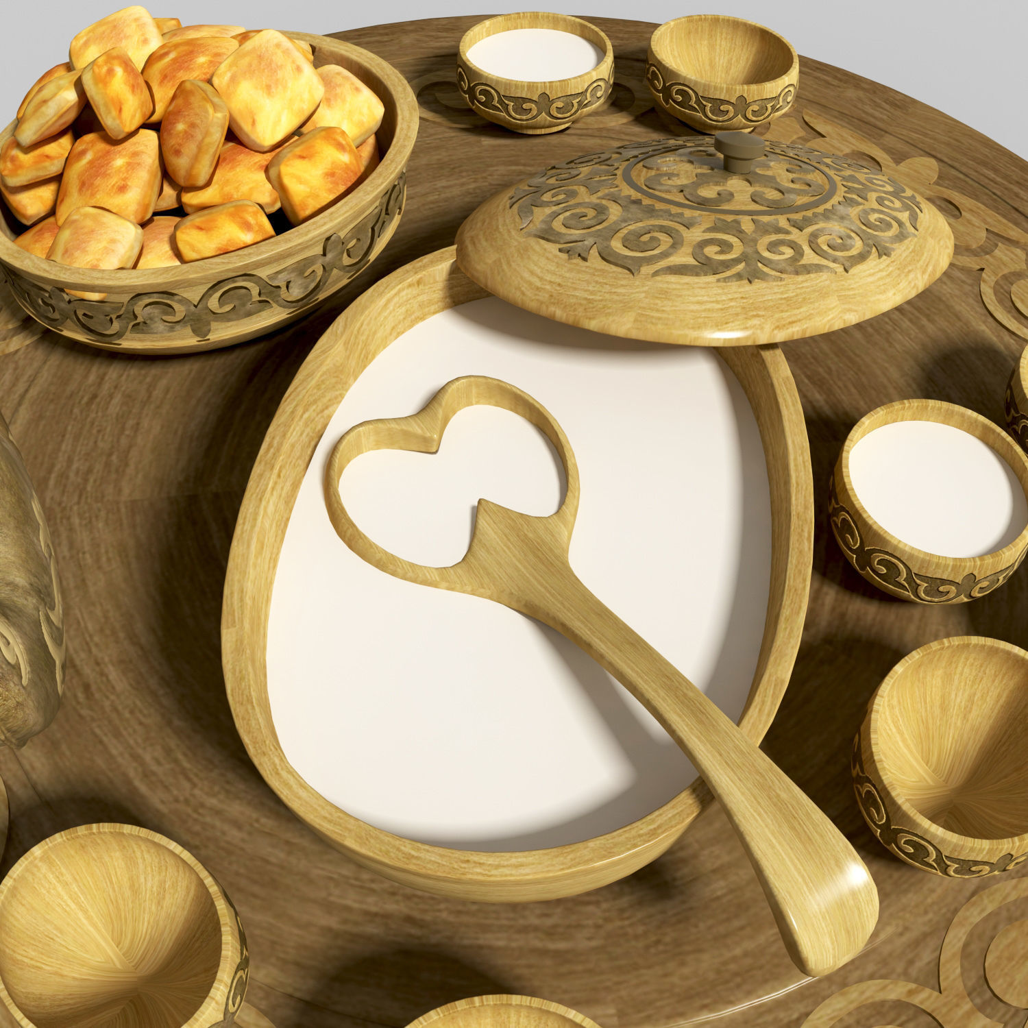 Kazakh national dishes for koumiss 3D model_5