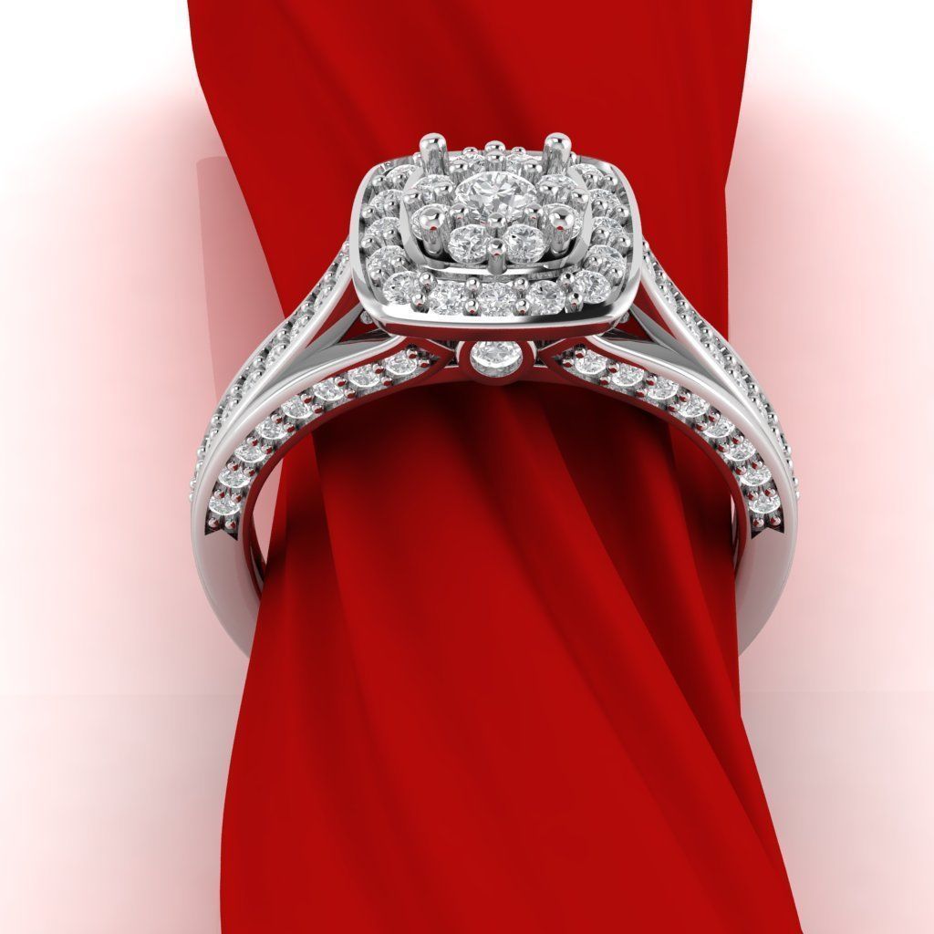 Luxury Cluster Halo Ring with Small Gems 3D print model_1