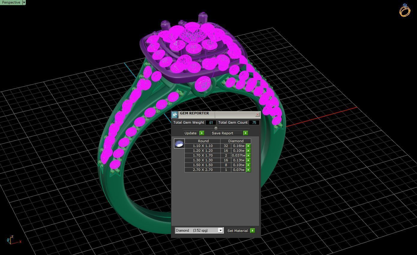 Luxury Cluster Halo Ring with Small Gems 3D print model_3