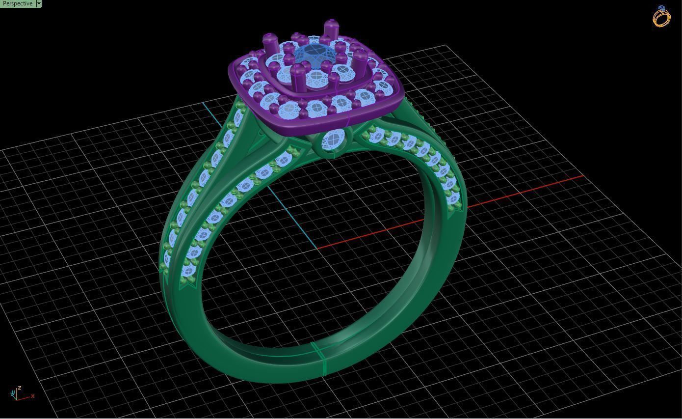 Luxury Cluster Halo Ring with Small Gems 3D print model_2