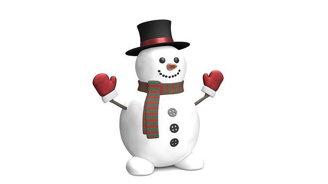 Snowman wearing hat and scarf Low-poly 3D model