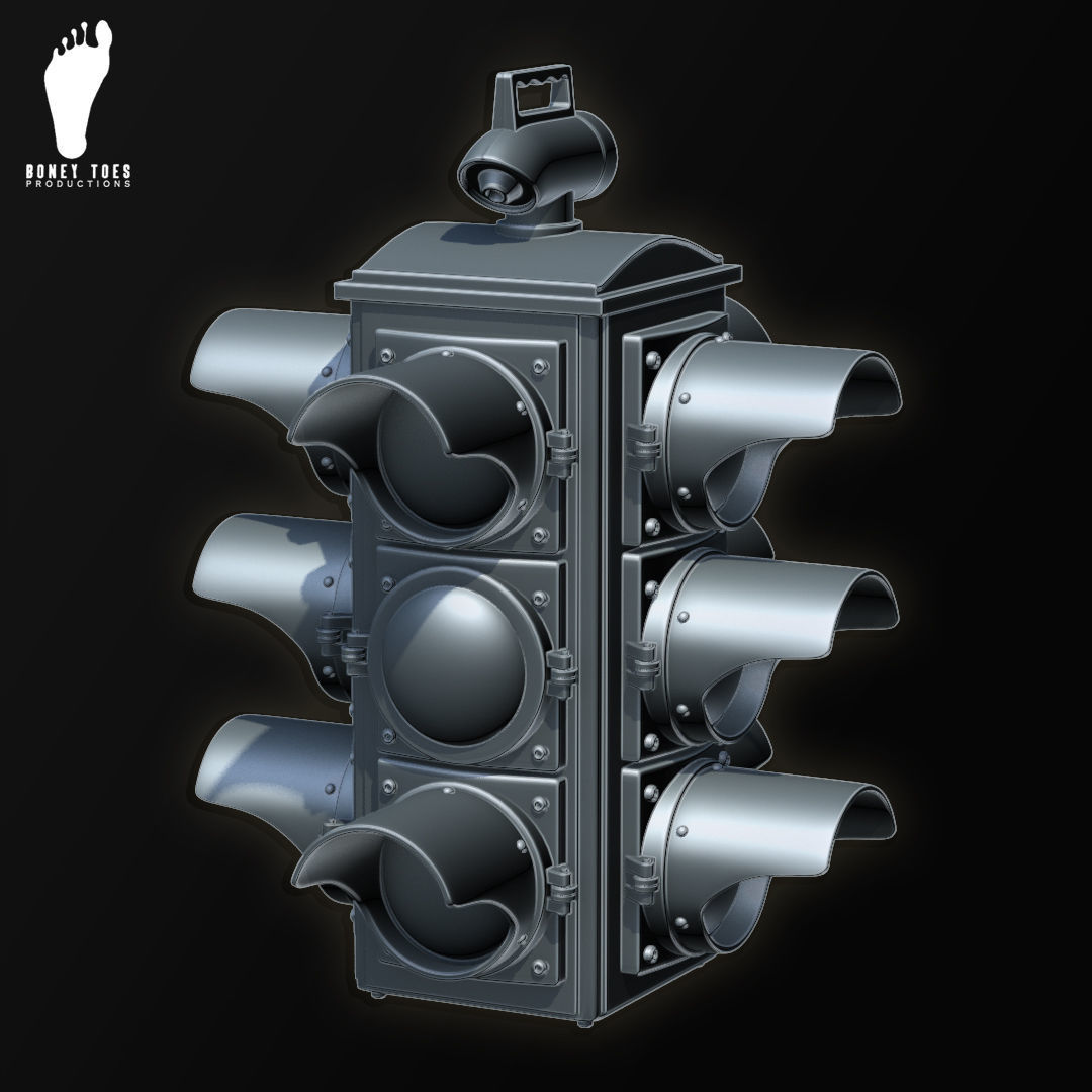 3D Four-Way Hanging Traffic Signal Light - High Poly 3D model_3
