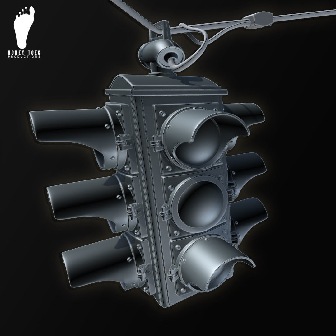 3D Four-Way Hanging Traffic Signal Light - High Poly 3D model_1