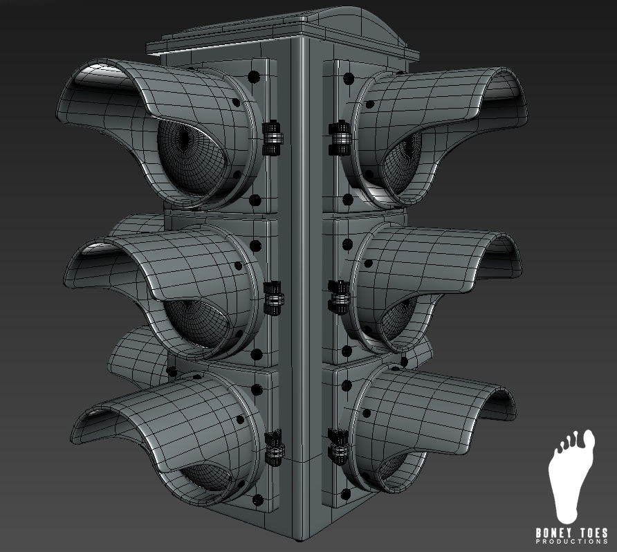 3D Four-Way Hanging Traffic Signal Light - High Poly 3D model_6