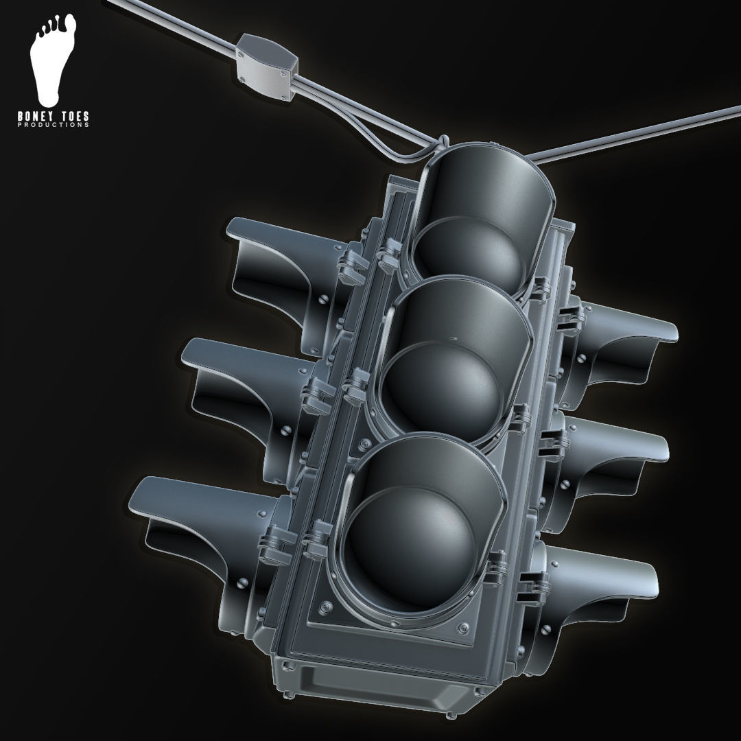 3D Four-Way Hanging Traffic Signal Light - High Poly 3D model_2