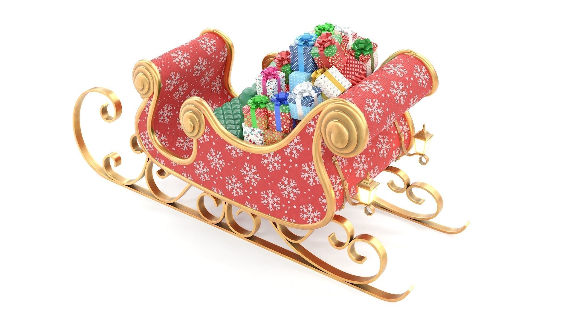 Santa Claus Sleigh with Snowflakes Pattern Low-poly 3D model_5
