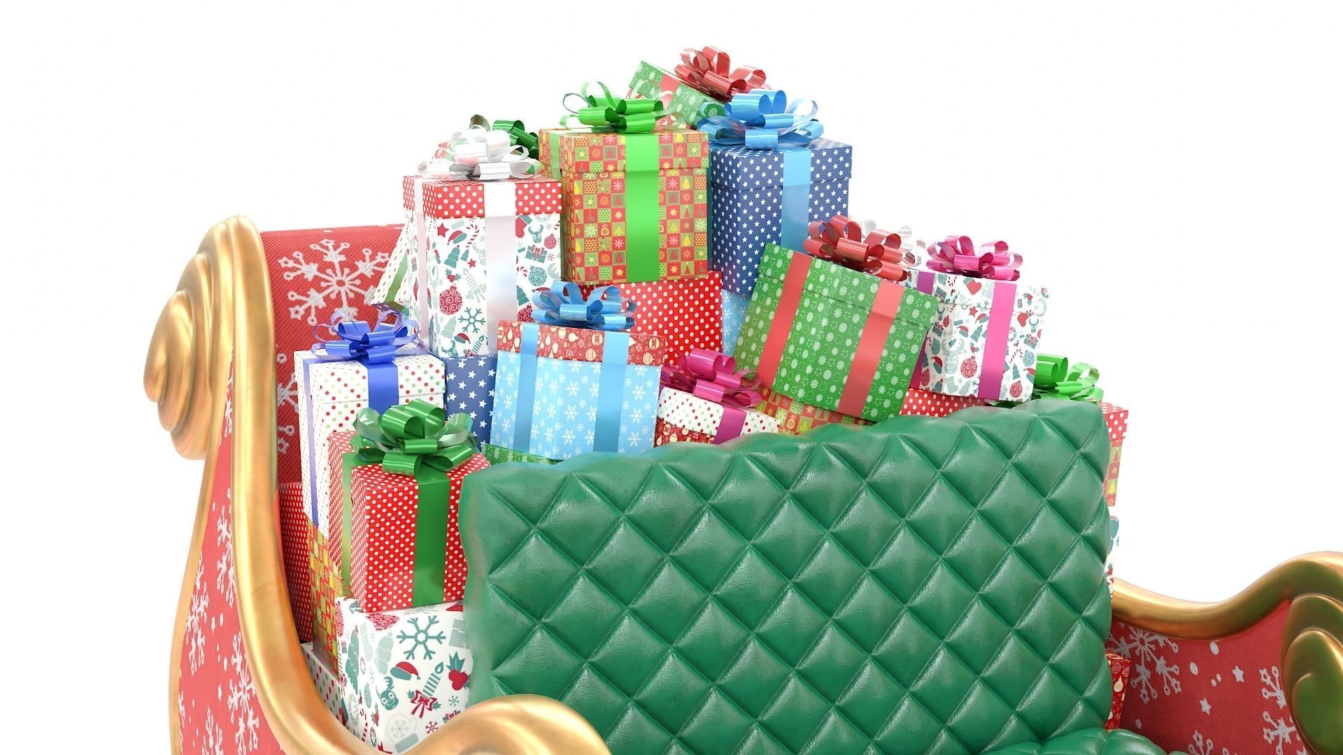 Santa Claus Sleigh with Snowflakes Pattern Low-poly 3D model_11