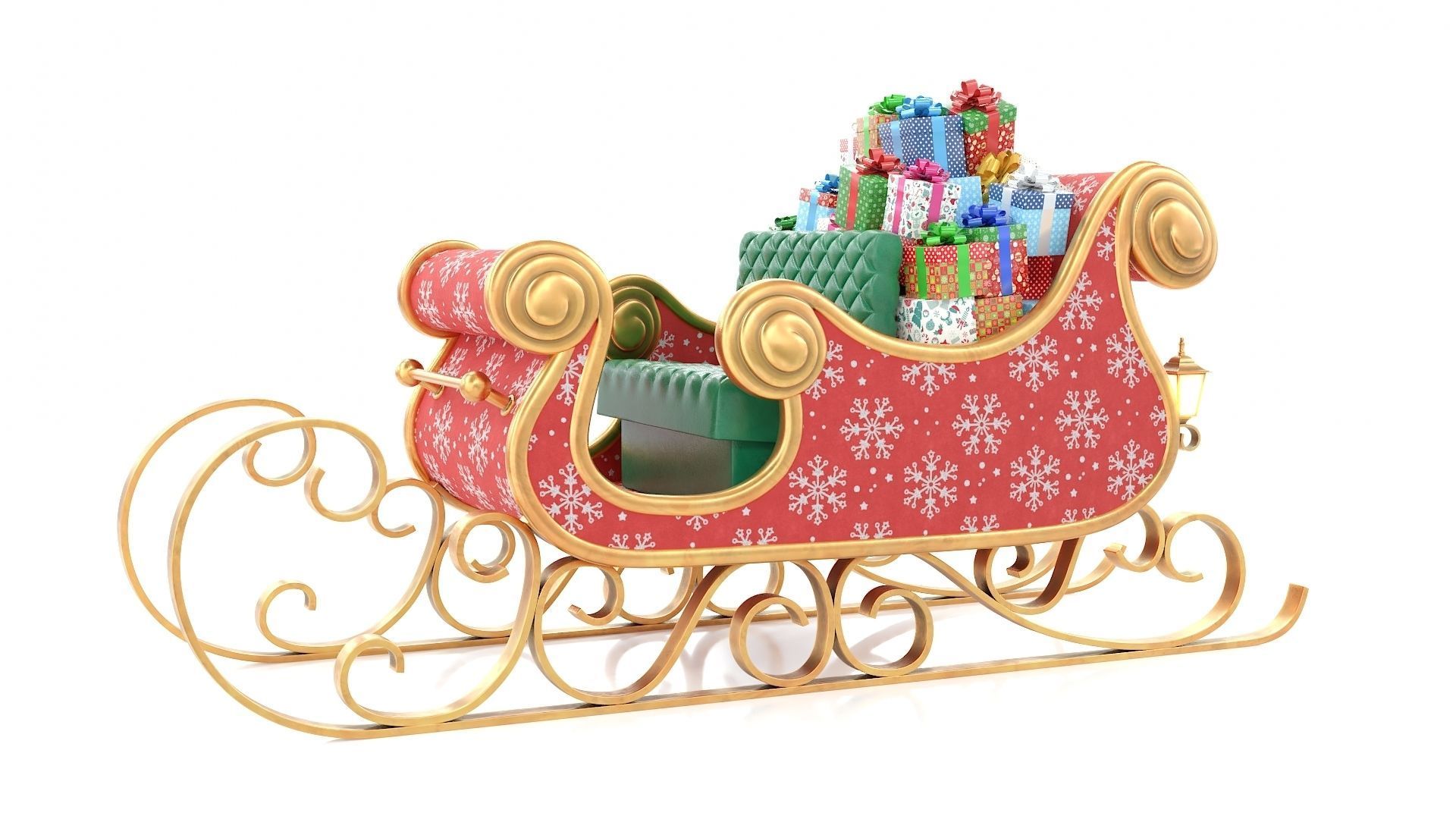 Santa Claus Sleigh with Snowflakes Pattern Low-poly 3D model_2